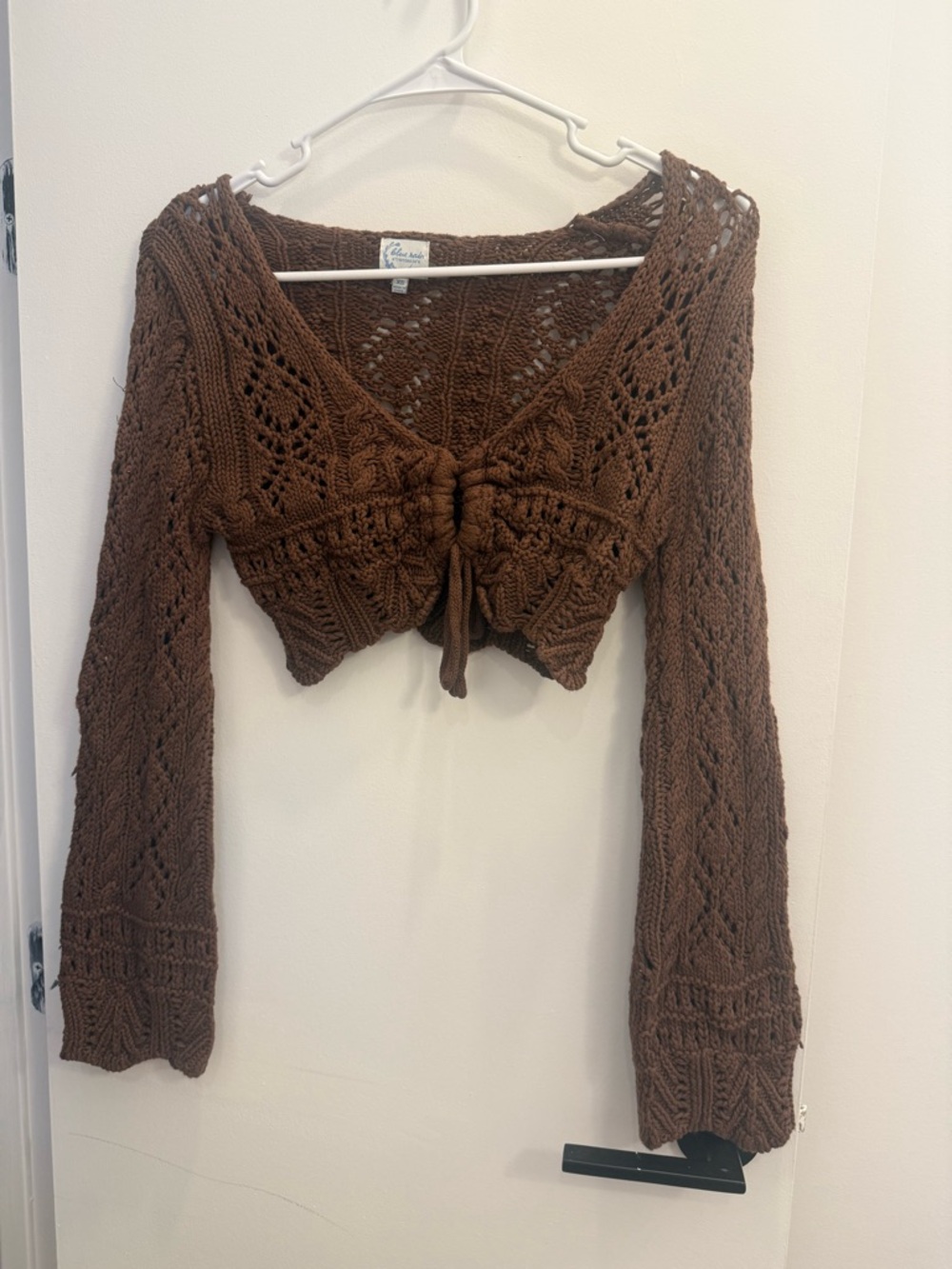 Francesca's Collections Brown Crochet Tie-Front Knit Crop Top